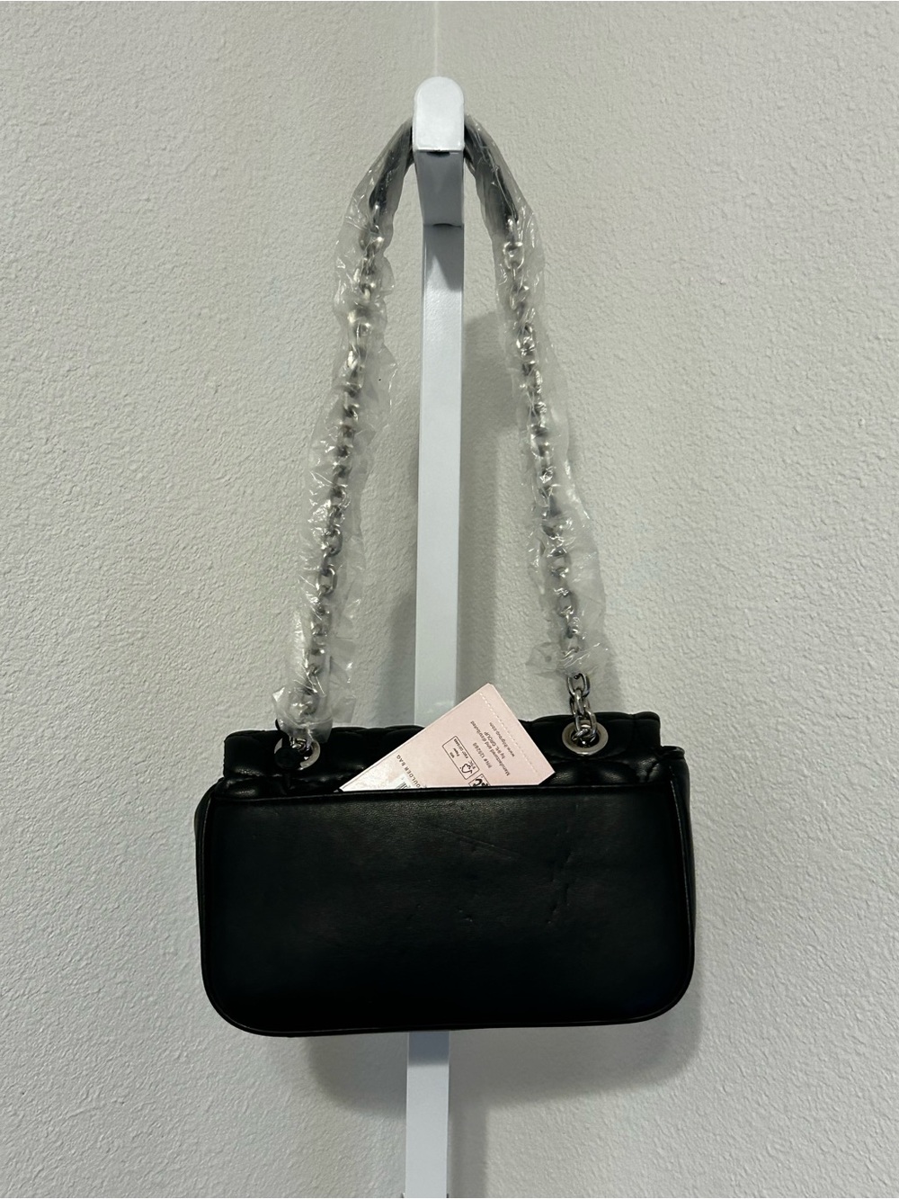 Paris Hilton Madison Black Vegan Leather Quilted Crossbody Bag with Chain Strap - Picture 3 of 6